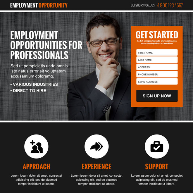 employment opportunity lead gen responsive landing page design template