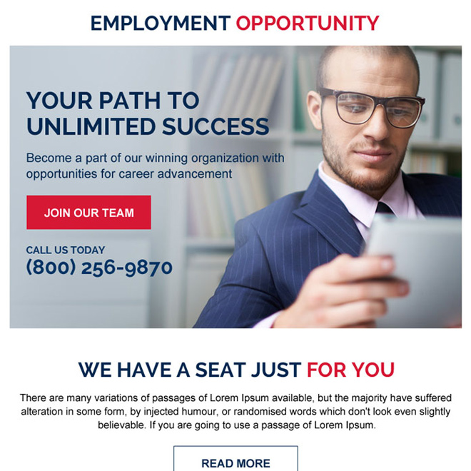 employment opportunity strong call to action ppv landing page Employment Opportunity example