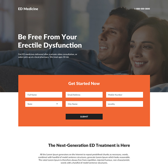 erectile dysfunction lead capture responsive landing page design Male Enhancement example