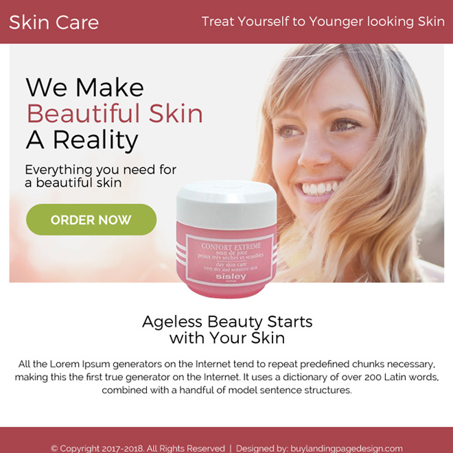 skin care product selling ppv landing page design Skin Care example