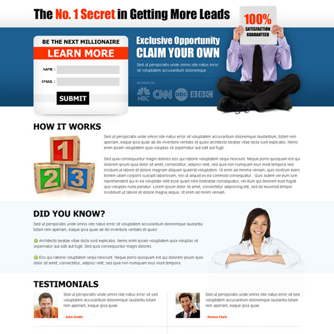 be the next millionaire small lead capture very attractive and most effective lander design