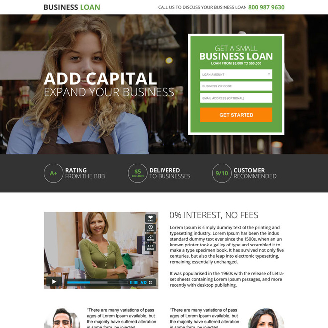 small business loan responsive landing page design Business Loan example