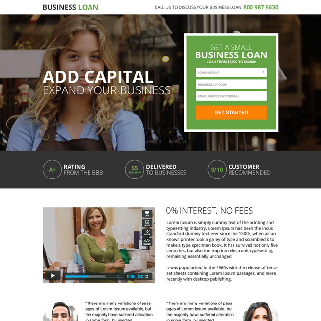 small business loan responsive landing page design