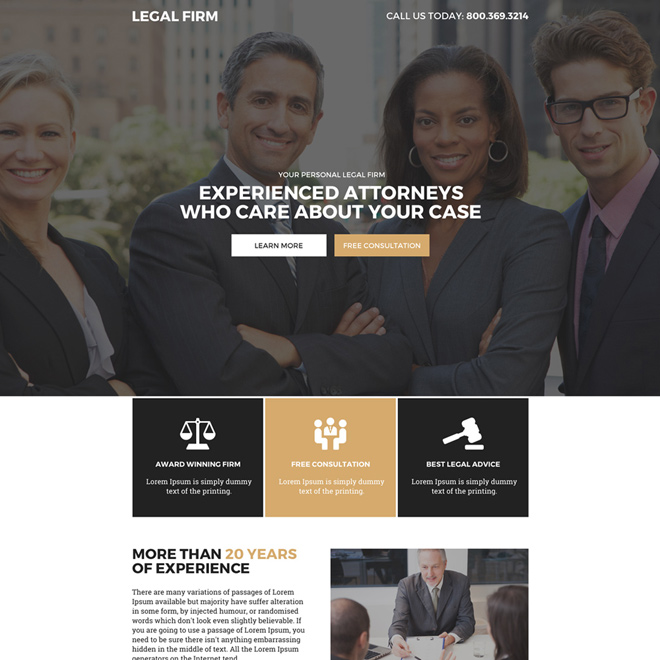 experienced attorneys free consultation responsive landing page design