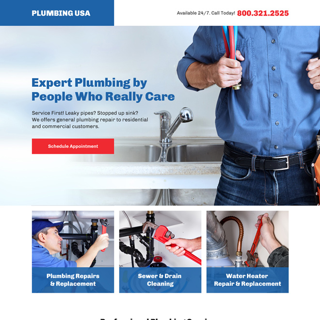 professional plumbing service bootstrap landing page