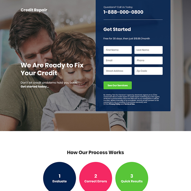 credit repair service lead capture landing page Credit Repair example