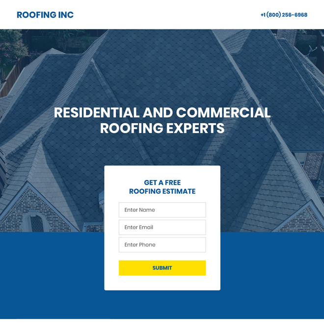 residential and commercial roofing expert responsive landing page Roofing example