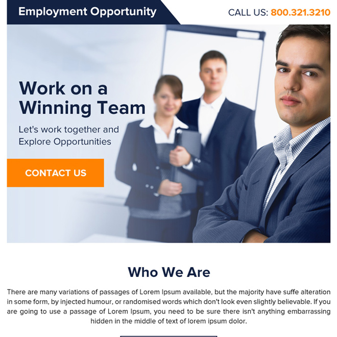 clean employment opportunity ppv landing page design Employment Opportunity example