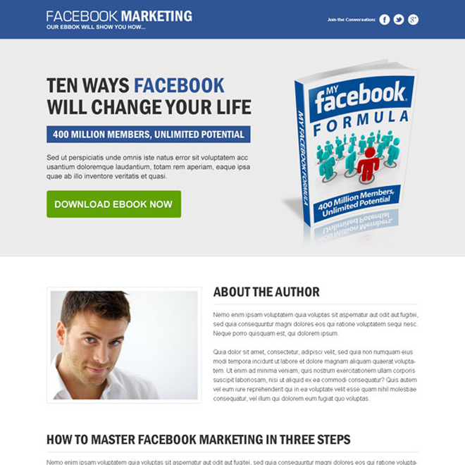 facebook marketing clean and converting responsive landing page design template