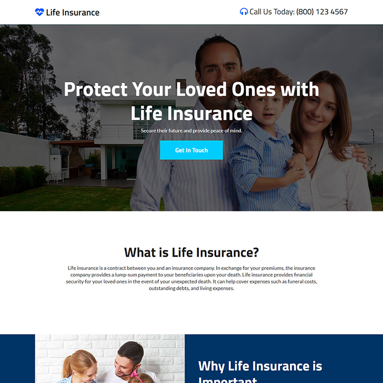 life insurance service company lead capture landing page Life Insurance example
