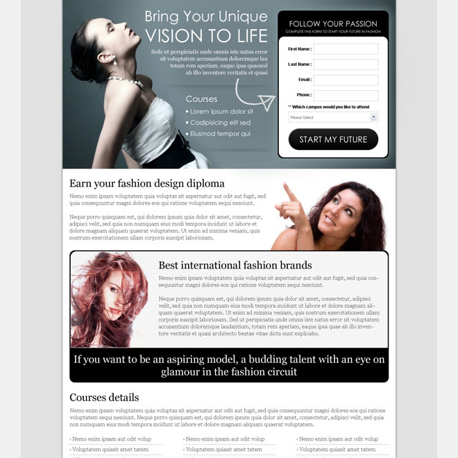 bring your unique vision to life appealing and optimized fashion landing page design Fashion and Modeling example
