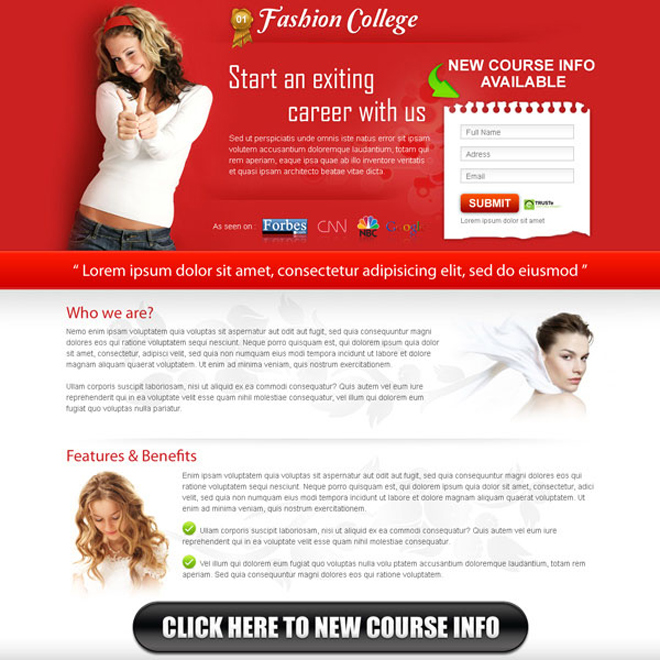 impressive fashion squeeze page design template Fashion and Modeling example