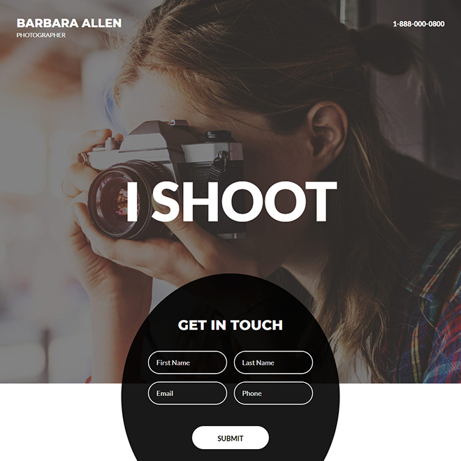 fashion photographer lead capture responsive landing page