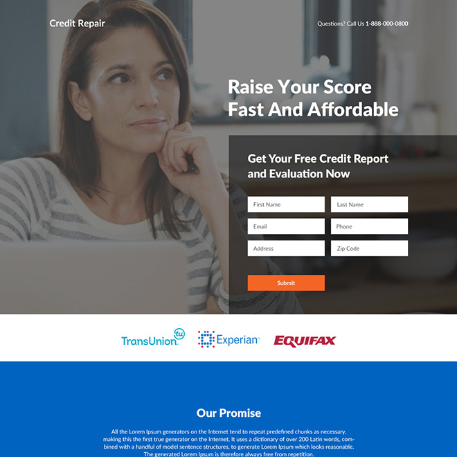 affordable credit repair services responsive landing page design