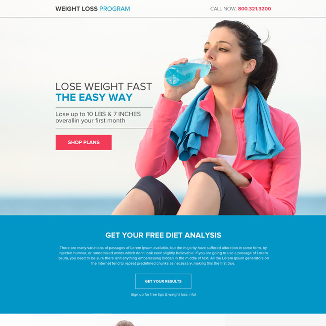 weight loss diet plans strong call to action lead capturing buttons responsive landing page