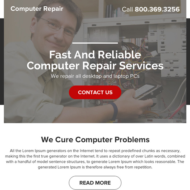 fast and reliable computer repair service ppv landing page Computer Repair example