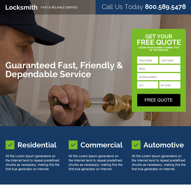 reliable locksmith service responsive landing page design Locksmith example