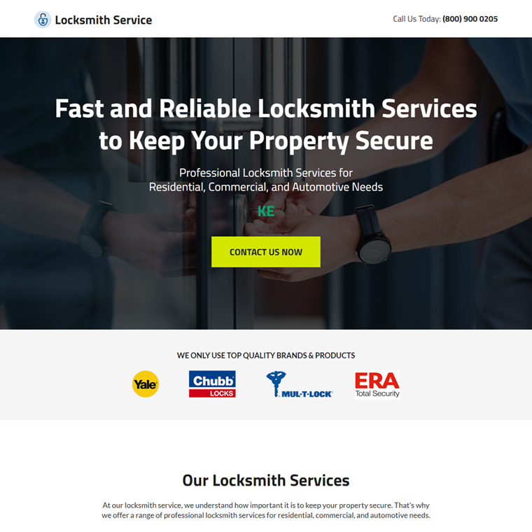 fast and reliable locksmith service responsive landing page