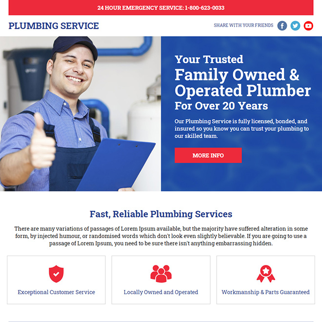 reliable plumbing service funnel design Plumbing example
