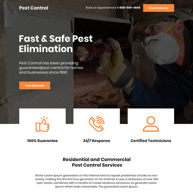 safe pest elimination free estimate bootstrap landing page Pest Control example