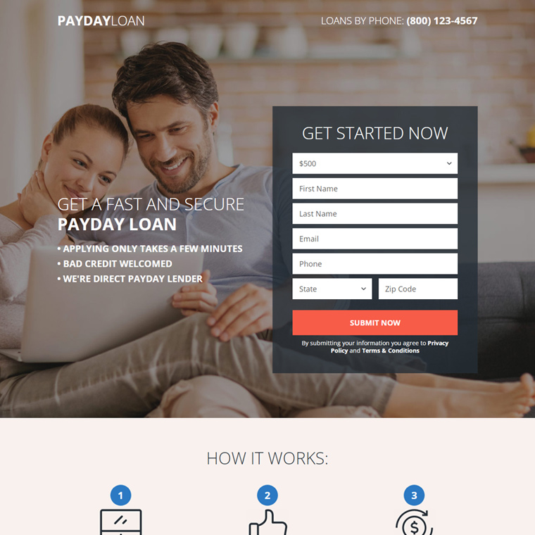 fast and secure payday loan responsive landing page