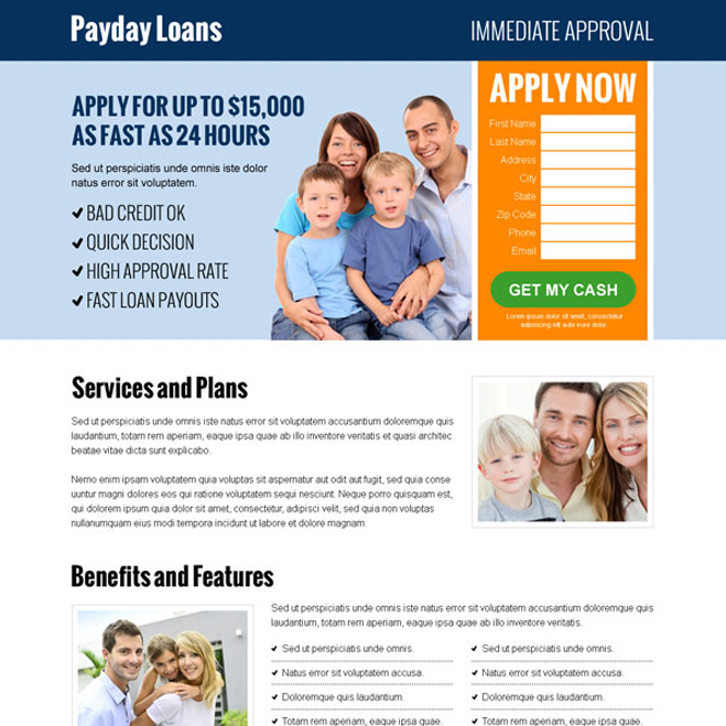 payday loan business conversion lead capture landing pages to boost your business with leads and sales Payday Loan example