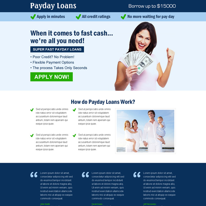 conversion centered effective call to action payday loan responsive landing page design