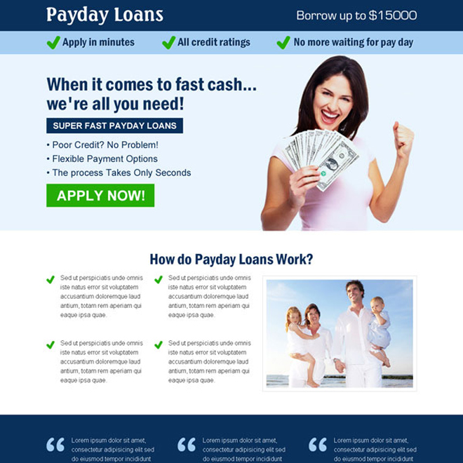 Payday loan call to action landing page design templates