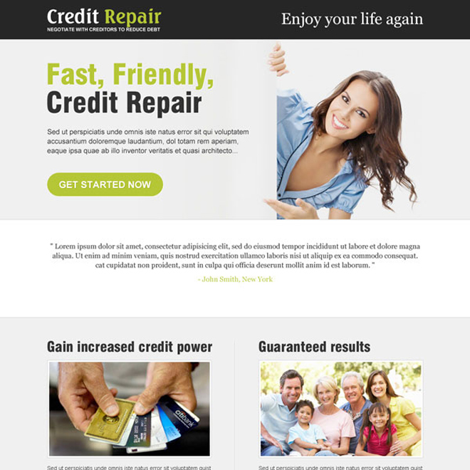 Friendly credit repair service call to action landing page