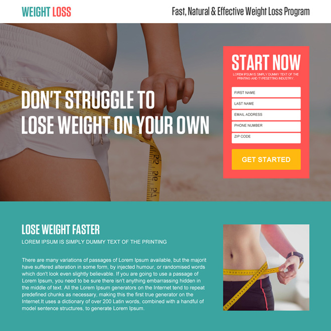 fast and natural weight loss lead generating responsive landing page