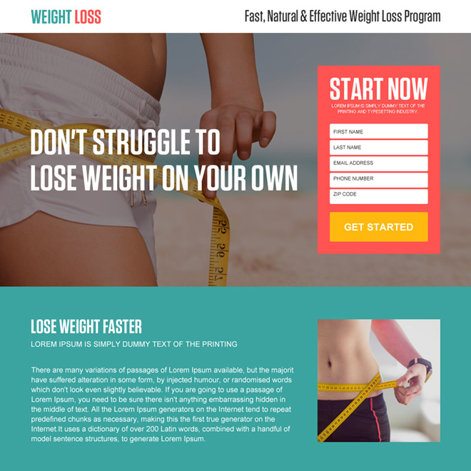 fast and natural weight loss lead generating responsive landing page Weight Loss example