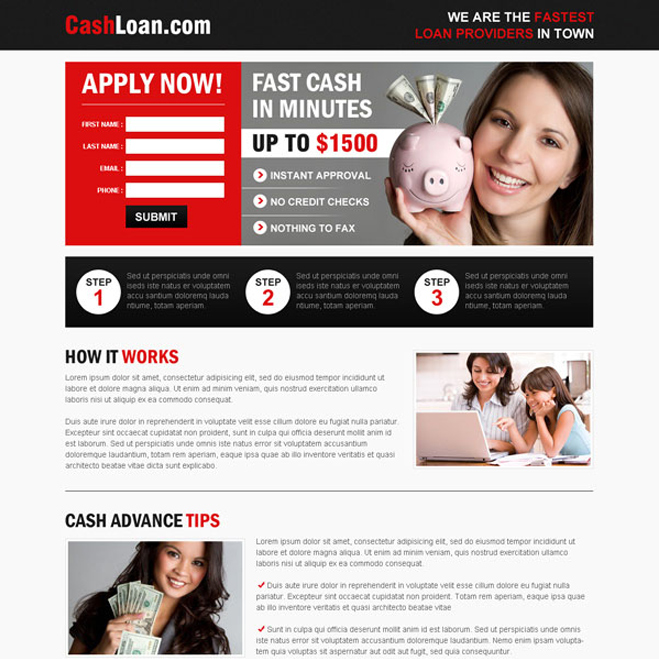 fast cash loan service small lead capture effective and converting landing page