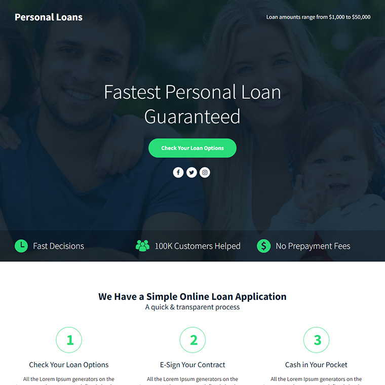 fastest personal loan lead funnel responsive landing page Loan example
