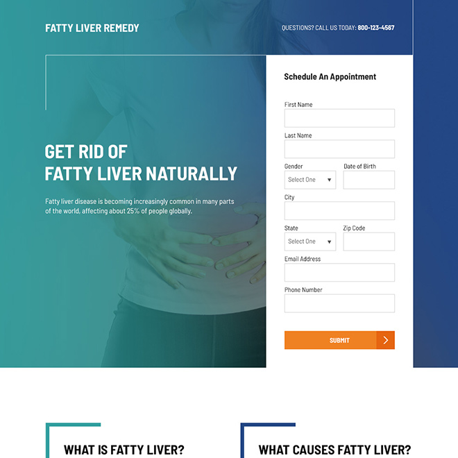 fatty liver remedy lead capture responsive landing page Medical example