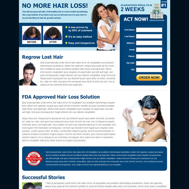 hair loss solution product lead generating landing page Hair Loss example