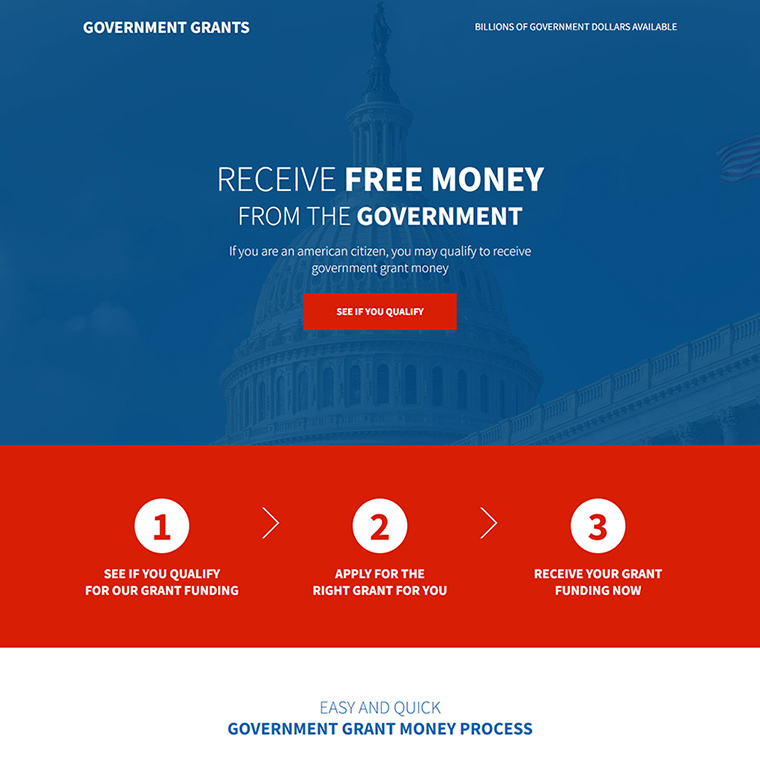 quick government grant money responsive landing page Government Grants example