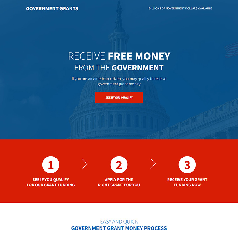 quick government grant money responsive landing page