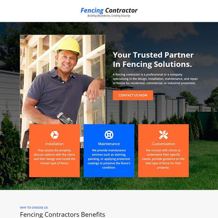 fencing contractor lead capture responsive landing page