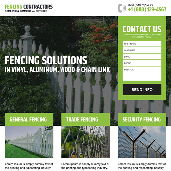 fencing installation service responsive landing page design Fencing example