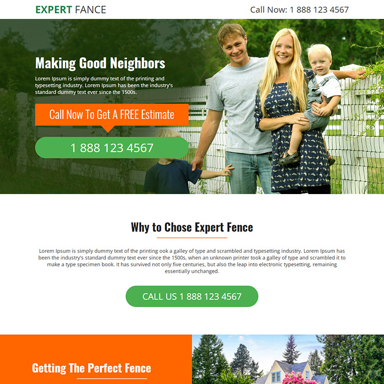 fencing service click to call responsive landing page