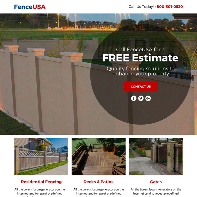 fencing service free estimate lead funnel landing page design