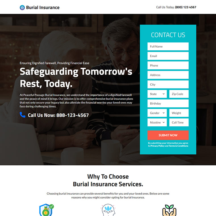 funeral insurance service responsive landing page Burial Insurance example