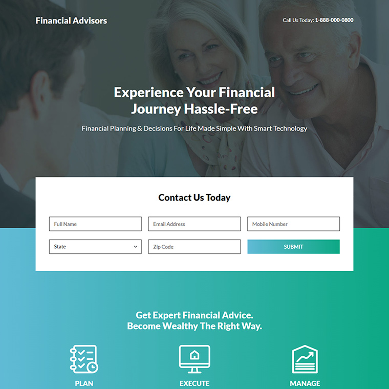 financial advisor lead capture responsive landing page Business example