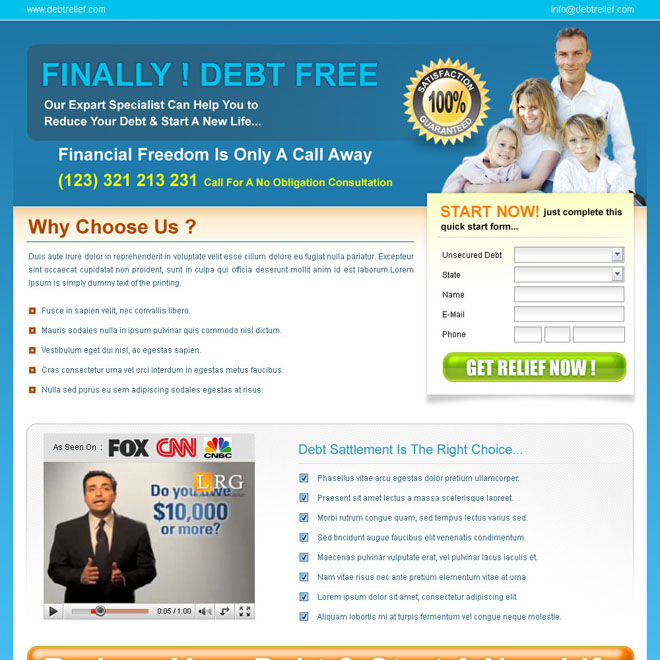 reduce your debt and become free landing page design for sale Debt example