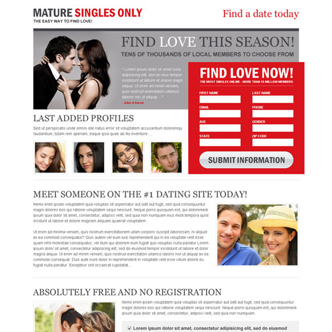 mature singles 2 column lead gen effective and converting landing page design