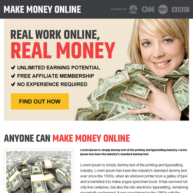 find out real work money online pay per view landing page design Make Money Online example