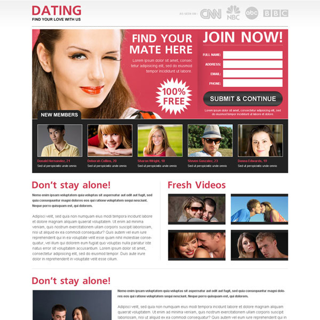 find your mate here join now lead capture squeeze page design