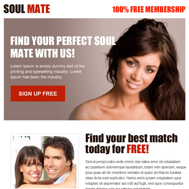 perfect soul mate free membership sign up ppv landing page design Dating example