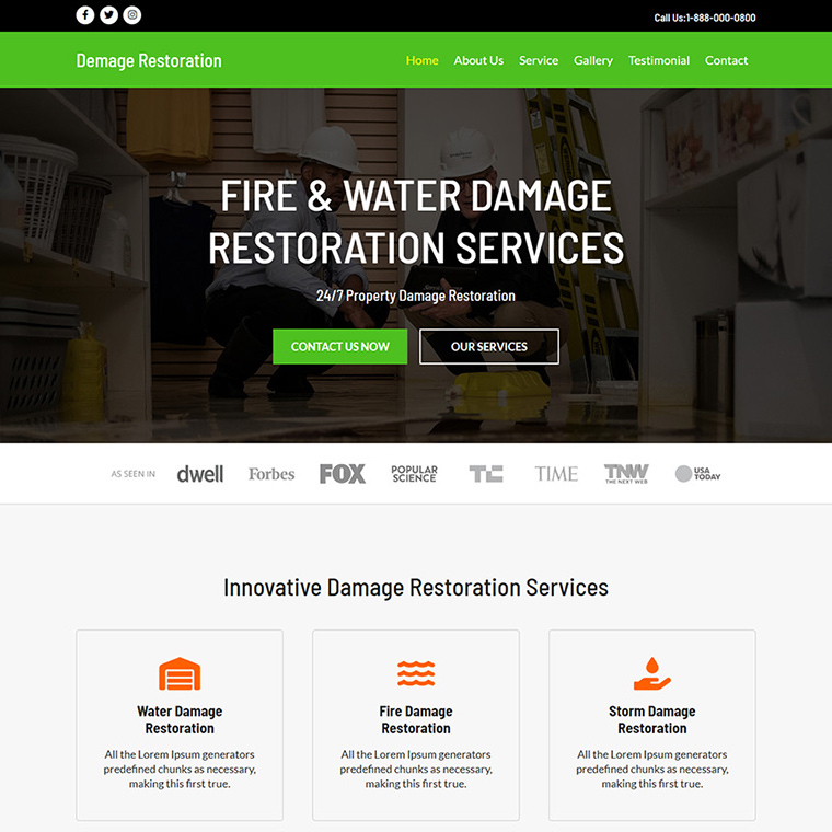 damage restoration experts responsive website design Damage Restoration example