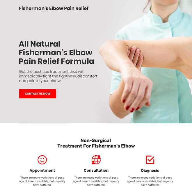 fisherman elbow pain relief minimal bootstrap landing page design Pain Relief example